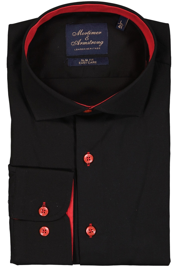 Uni Shirt Black With Red Details Slim Fit